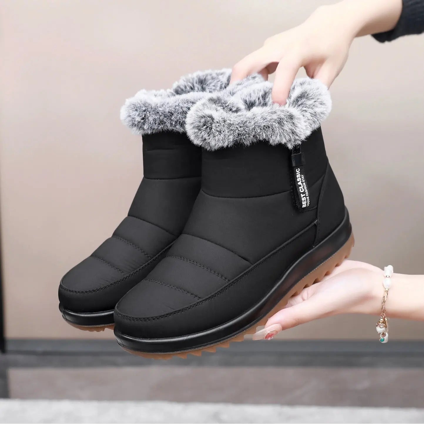 Winter Snow Boot With Side Zipper Fashion Warm Plush Ankle Boots Women's Fleece Short Shoes USA