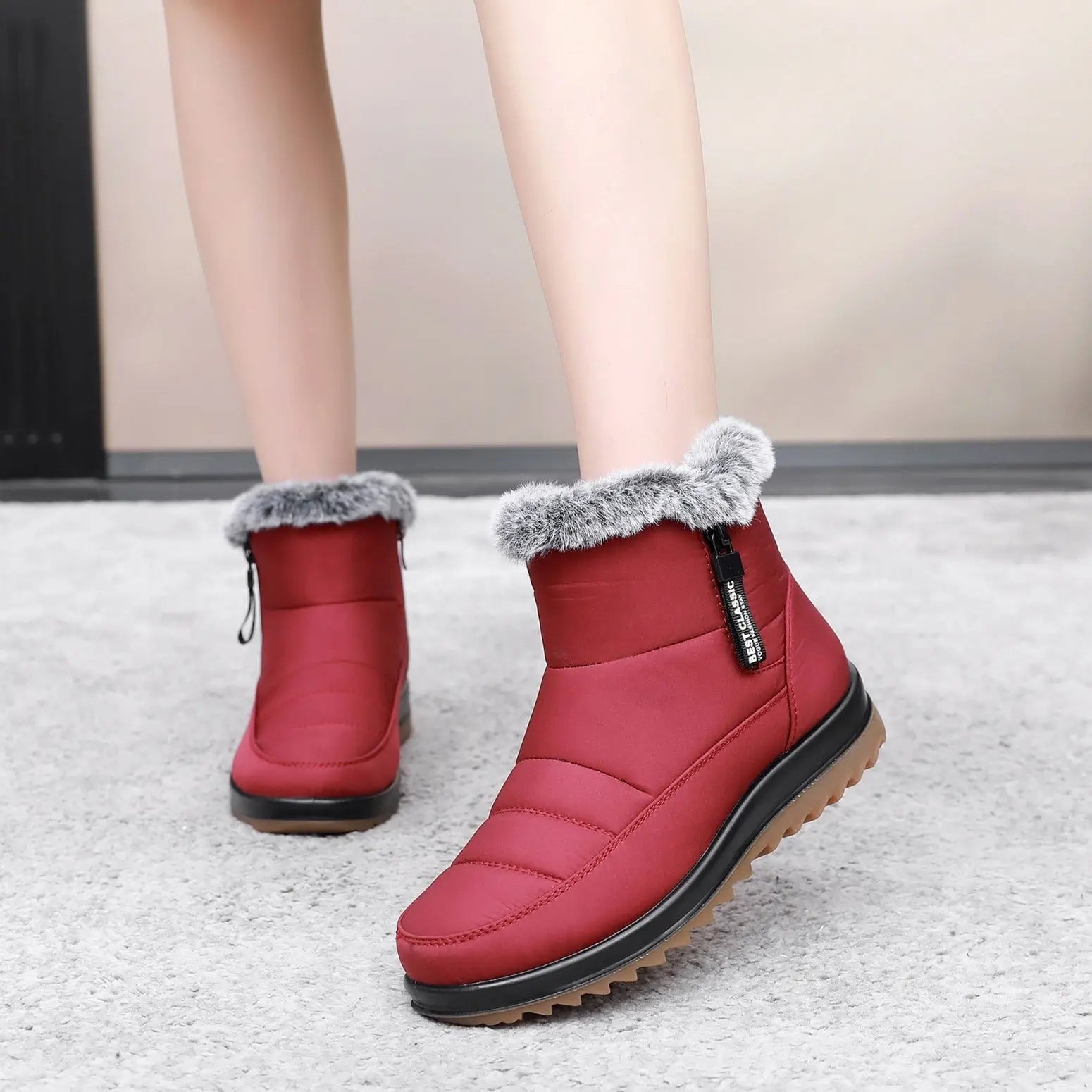 Winter Snow Boot With Side Zipper Fashion Warm Plush Ankle Boots Women's Fleece Short Shoes USA