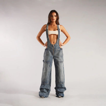 Y2K-salopette en denim avec poches, combinaison ample à la mode | vêtements de vêtements pour femmes CHN