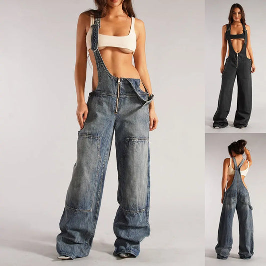 Y2K-salopette en denim avec poches, combinaison ample à la mode | vêtements de vêtements pour femmes CHN