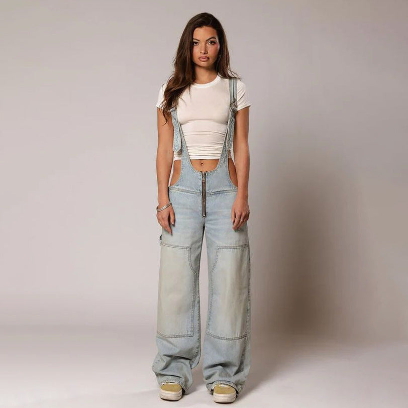 Y2K-salopette en denim avec poches, combinaison ample à la mode | vêtements de vêtements pour femmes CHN