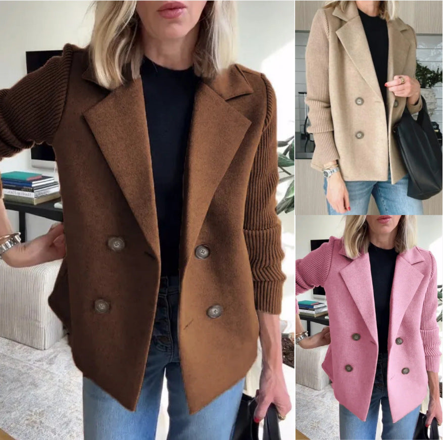 Manteau en laine décontracté à col tailleur pour femmes