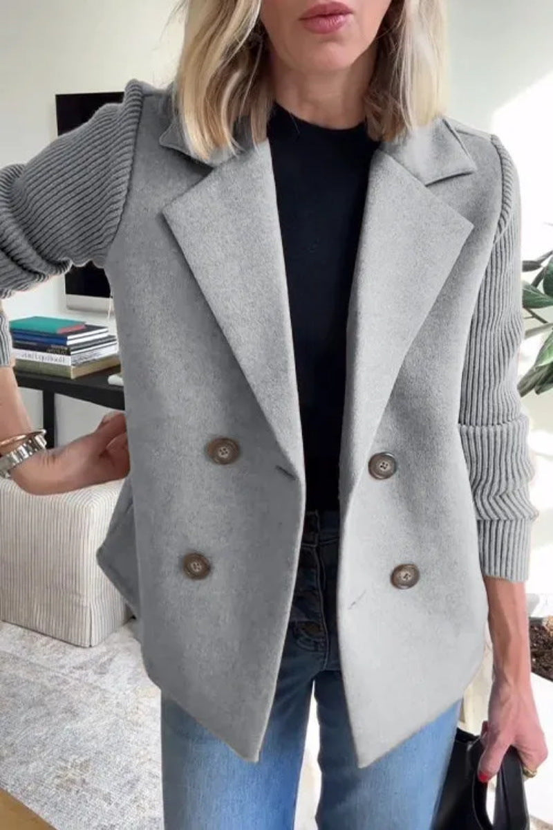 Manteau en laine décontracté à col tailleur pour femmes