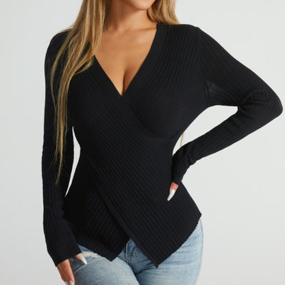 Nouveau pull croisé irrégulier pour femmes, top chic. CHN