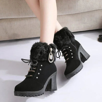 Suede Femmes Bottes Hiver Designer Talons Hauts Chaussures Pour Femmes Nouveau Courte En Peluche Haut Plate-forme Cheville Bottes Élégant DesignerShop