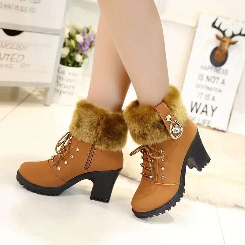 Suede Femmes Bottes Hiver Designer Talons Hauts Chaussures Pour Femmes Nouveau Courte En Peluche Haut Plate-forme Cheville Bottes Élégant DesignerShop