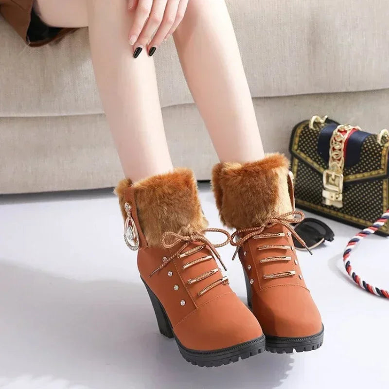 Suede Femmes Bottes Hiver Designer Talons Hauts Chaussures Pour Femmes Nouveau Courte En Peluche Haut Plate-forme Cheville Bottes Élégant DesignerShop