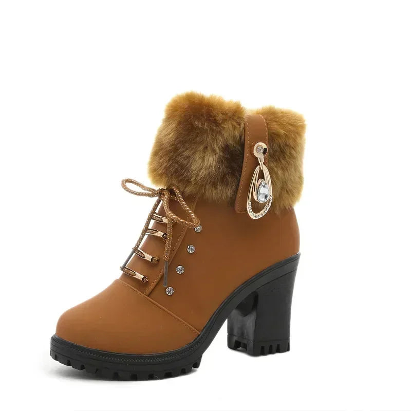 Suede Femmes Bottes Hiver Designer Talons Hauts Chaussures Pour Femmes Nouveau Courte En Peluche Haut Plate-forme Cheville Bottes Élégant DesignerShop