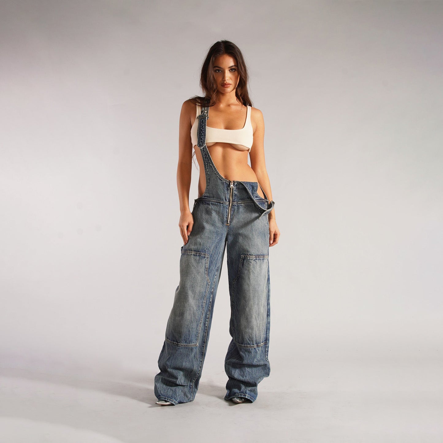 Y2K-salopette en denim avec poches, combinaison ample à la mode | vêtements de vêtements pour femmes CHN