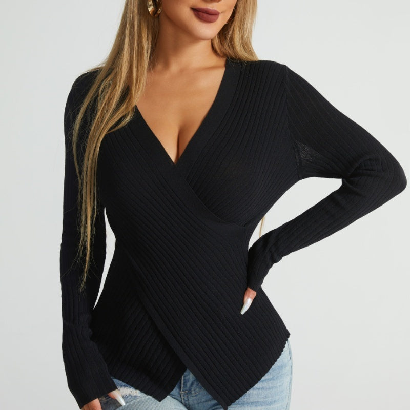 Nouveau pull croisé irrégulier pour femmes, top chic. CHN